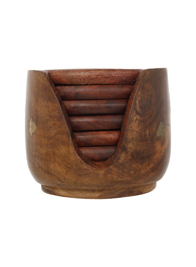 CRAFTHUT Wooden Round Drink Coasters Set of 6 with Decorative Holder, Half Barrel Shape Tea Coaster Stand, Tabletop Coasters for Hot Cups, Home Kitchen & Dining Table Decor (Brown, 3 x 3 x 2 Inches) - Image 3